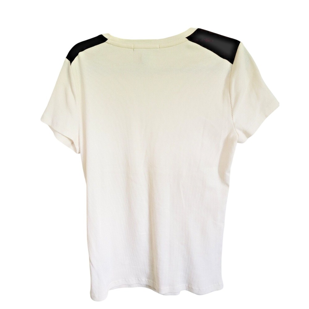 Lauren Ralph Lauren M Cream Ribbed Knit Suede Lace Up Shoulder Top Medium - Picture 4 of 9